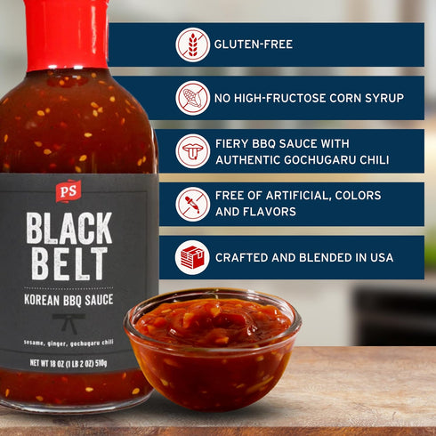 PS Seasoning Blackbelt Korean BBQ Sauce - Great on Beef Short Ribs, Pork Belly, Kabobs, Burgers, Salmon and more