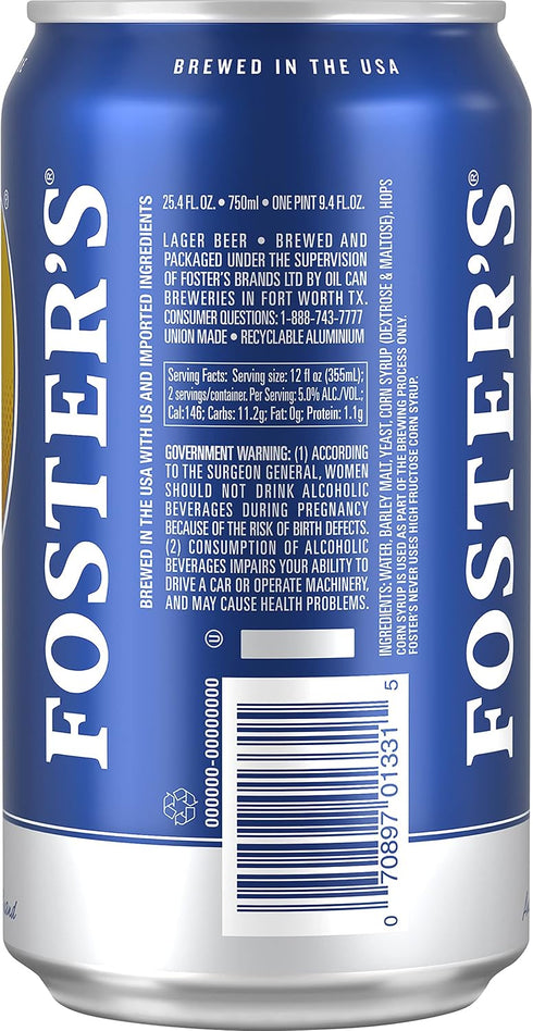 Foster's 25.4 Oz. 5% Beer, Fl. Fl Can, Abv