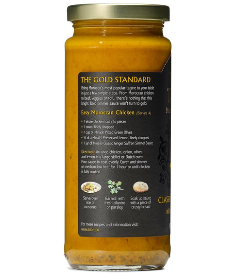 Simmer 12 oz Mina Tagine Moroccan Chicken Sauce, - Classic Ginger Saffron Made with Turmeric, Lemon & Olive Oil, Tagine