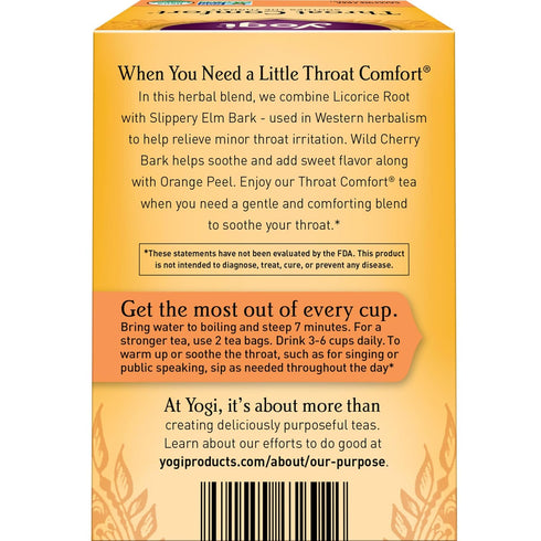 (6 Pack) 96 Yogi Tea - Throat Comfort - Soothes the Throat with Wild Cherry Bark, Licorice Root, Mullein, and Ginger