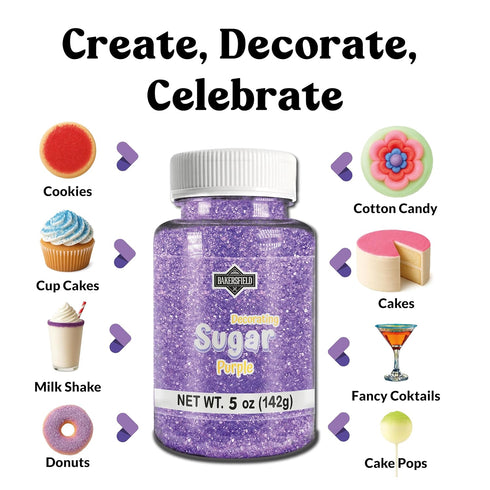 Set 6 5 oz 1 1 1 1 1 1 Bakersfield Gourmet Colored Sugar Each bottle contains - Red, Pink, Blue, Silver, Purple Green.