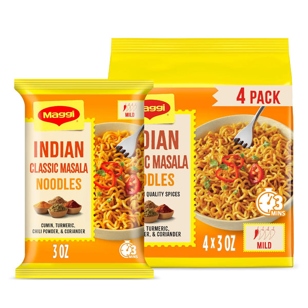 Maggi Classic Indian Masala Noodles, 3 min Indian Noodles, Mildly Spicy, Vegetarian,