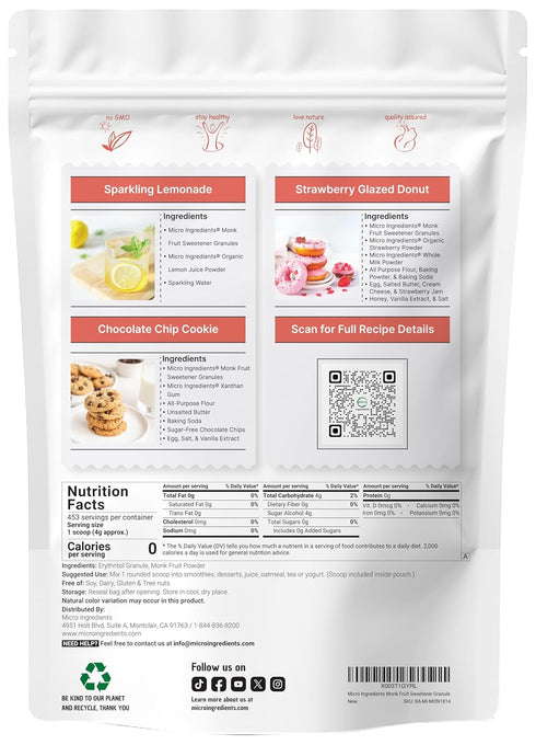 4 1:1 Monk Fruit Sweetener with Erythritol Granules, Pounds, No After Taste, White Sugar Substitute, Keto Diet