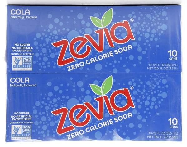 Zevia Zero Calorie Soda, Cola, Non-GMO, 10 Count, 120 Fl Oz (Pack