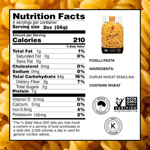 (4 pack) Garofalo - Premium Durum Wheat Semolina Fusilli Pasta, Italian Made, Bronze-Drawn, Al-Dente, One-Ingredient