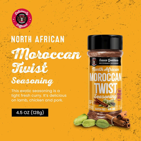 4.5oz Sauce Goddess - Moroccan Twist Spice Shaker - Exotic Blend with Cardamom & Cinnamon, No Sugar, Gluten-Free, Low