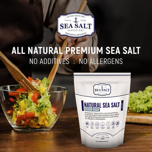 Commercial 20 Natural Sea Salt Medium Grain, Gluten-Free Bulk Sea Salt for Use, No Artificial Additives, Pounds