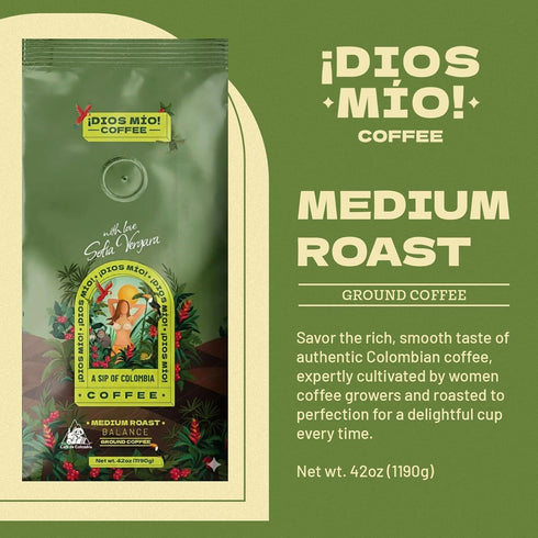 42 Dios Mio Coffee by Sofia Vergara, Medium Roast, Ground Premium Colombian Coffee, Ounce Bag
