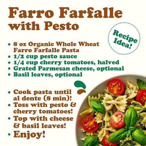 1.1 lb (Pack 4) Food to Live - Organic Farro Farfalle Pasta, of - Italian Whole Wheat and Non-GMO Bow-tie Pasta, Single