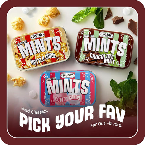 50 Count (Pack 6) Big Sky Sugar Free Mints - Chocolate Mint - Tin of | Kosher Certified, Vegan Candy | Aspartame