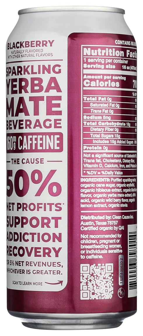 16 Oz Clean Cause, Yerba Mate Blackberry Organic, Fl