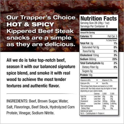 Package, 10 70 (Pack Old Trapper, Trapper's Choice Hot & Spicy Kippered Beef Steak, Eight-Ounce Individual Grams