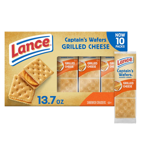 Lance Sandwich Crackers, Captain's Wafer Grilled Cheese, 10 Individual Packs, 6 Sandwiches