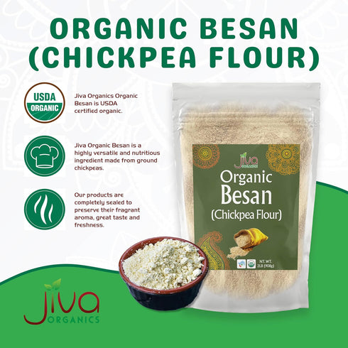 2 Packed Jiva Organics Organic Chickpea Flour, Besan Pound - Non-GMO, Gram Flour Fine - Vacuum