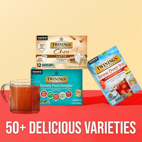 Pack, 10 Count (Pack 1), Twinings K-Cup Pods Variety Includes English Breakfast, Earl Grey, Chai, Green, and Peppermint