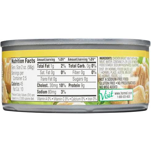 5 (Pack 12) Hormel Premium No Salt Added Canned Chunk Chicken Breast in Water, Ounce