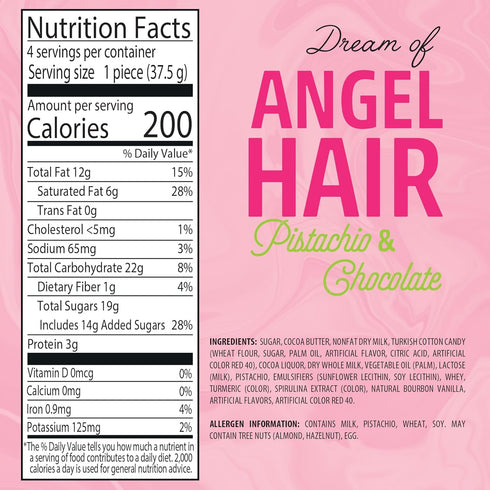 5.29 Oz, Fiorella Dubai Angel Hair Chocolate Bar Pink & White Cotton Candy, Luxurious Milk Chocolate with a Heavenly