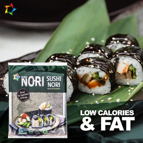KIMNORI Sushi Nori Seaweed Sheets – 30 Full Size USDA Organic Yaki Roasted Rolls Wraps, Gluten Free, 10 Sheet X 3 Pack