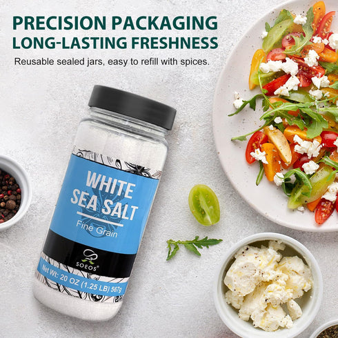 20 Oz (1.25 (Pack 1) Soeos Sea Salt, Fine Grain, Pound), Non-GMO, Nature Himalayan White Salt, Rock Salt for Grinder