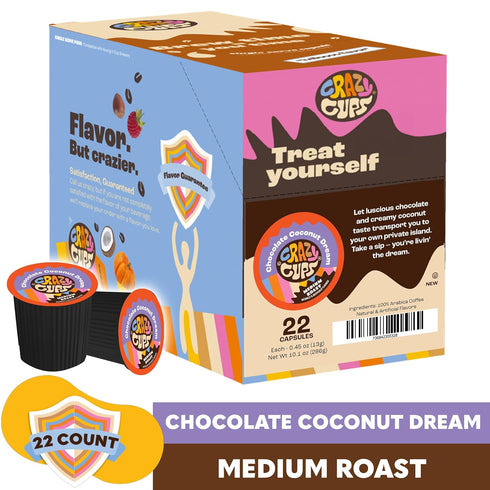22 Crazy Cups Flavored Coffee for Keurig K-Cup Machines, Chocolate Coconut Dream, Hot or Iced Drinks, Single Serve