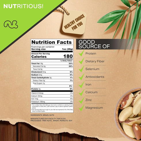 (16oz 1 LB) Packed NUT CRAVINGS - Raw Brazil Nuts, Unsalted, No Shell, Whole, - Fresh in Resealable Bag - Kosher