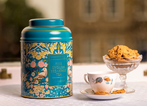 240 New English Teas Song Thrush & Berries Teal Tea Caddy with Breakfast Teabags