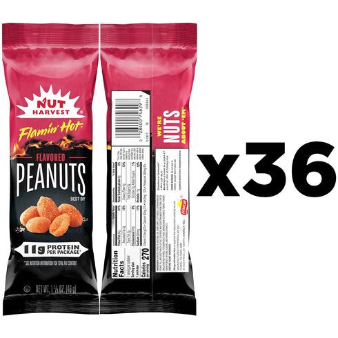 1.625 oz (36 Pack) Nut Harvest, Flamin' Hot Peanuts, Bags