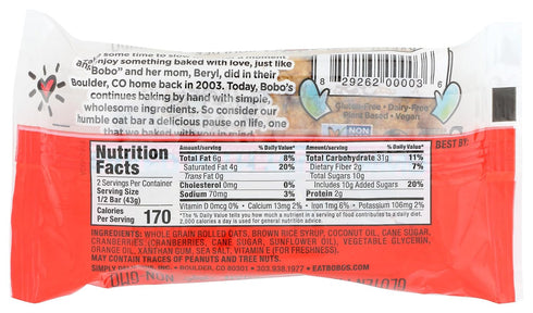Bobo's Oat Bars 3 , Cranberry Orange, Ounce