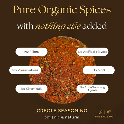 Spice Hut Organic Creole Seasoning, Salt-Free Louisiana Dry Rub, 2oz Pack, All-Natural, Gluten Free, Vegan