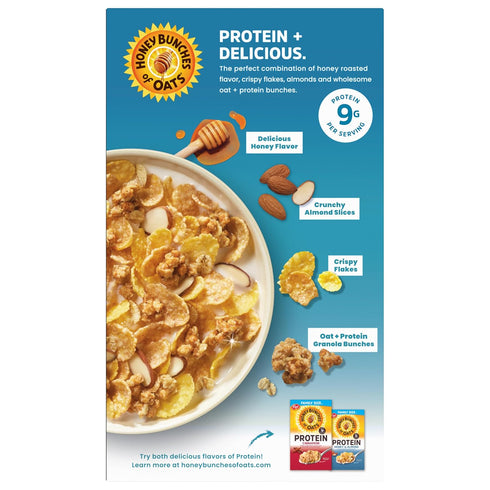15 oz (Pack 2) Honey Bunches of Oats Honey & Almond Protein Cereal, Breakfast or Snack, Family Size