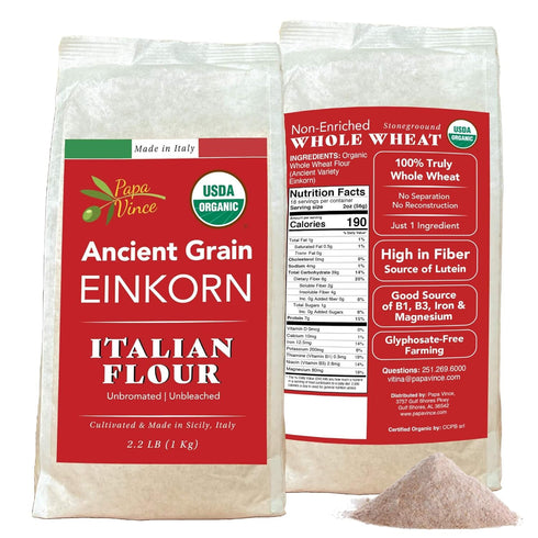 Organic Einkorn Flour Made in Italy, Organic Ancient Grain, Non-Enriched, Unbleached, Unbromated,