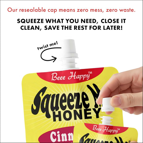 Squeeze Me Honey Packets 100% 5 1oz Individual Single Serve - Resealable Honey For Tea Coffee Sweetener - Pure Raw