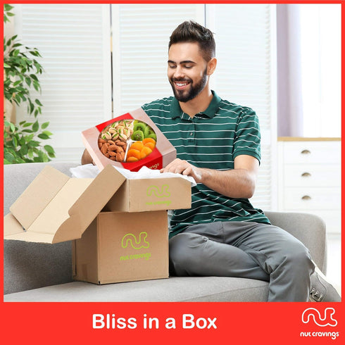 (4 Package, NUT CRAVINGS - Dried Fruit & Mixed Nuts Gift Basket in Red Box Assortments) Food Arrangement, Healthy Snack