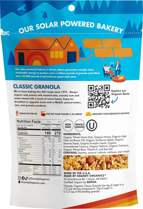 12 Grandy Oats, Granola Classic Organic, Ounce