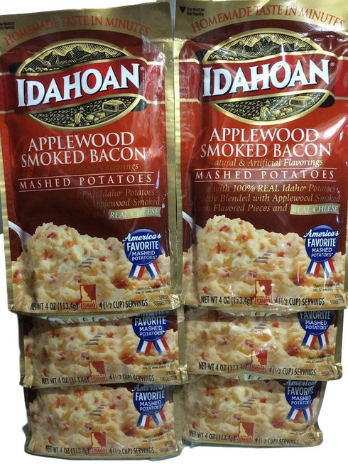 4oz (Pack 6) Idahoan, Applewood Smoked Bacon Flavored Mashed Potatoes, Pouch
