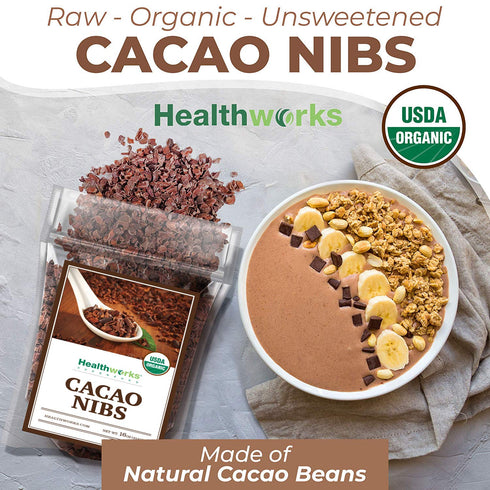 16 Oz 1 Lb Healthworks Superfoods Cacao Nibs Organic - / - Criollo Bean - Raw Unsweetened Chocolate Substitute