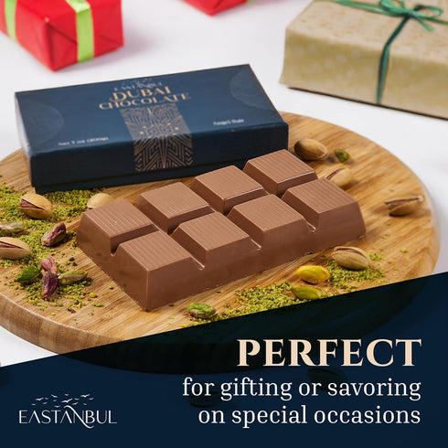 7oz, Eastanbul Angel Hair Dubai Chocolate Bar, Premium Belgium Chocolate with Pistachio Cream and Angel Hair, Turkish