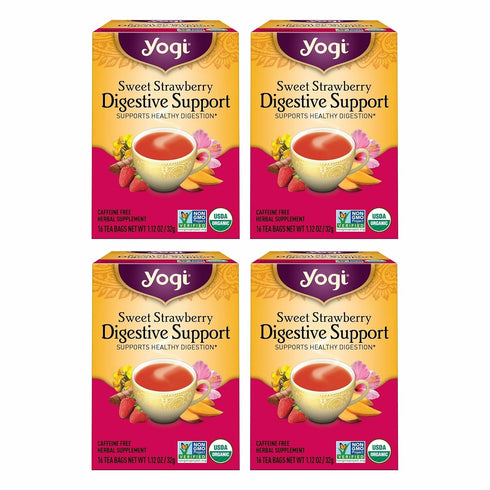 Yogi Sweet Strawberry Digestive Support Herbal Tea, Caffeine-Free, Vegan Friendly, Kosher, USDA