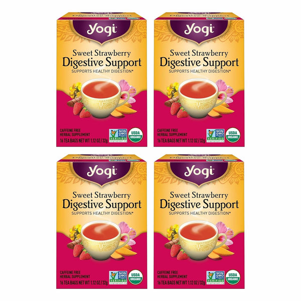 Yogi Sweet Strawberry Digestive Support Herbal Tea, Caffeine-Free, Vegan Friendly, Kosher, USDA
