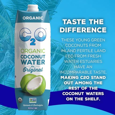 C2O (6 Pack) 6 Packs, 33.8 OZ - Organic Coconut Water, The Original Flavor - Made with Fresh Coconut Water - Plant