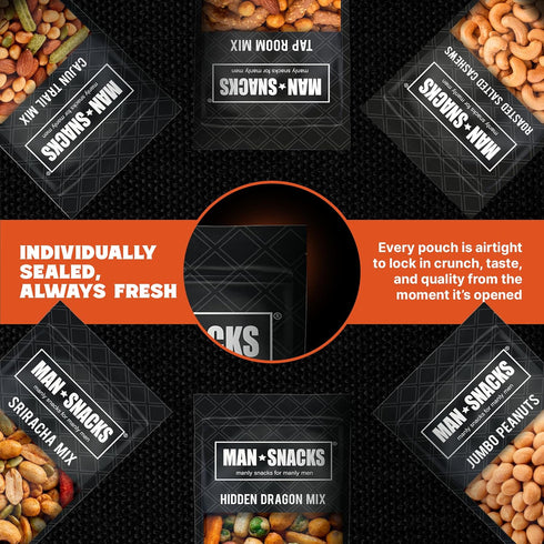 6 Set Nut Gift Basket for Men Birthday Gifts for Men with Gourmet Nut Varieties Resealable Snack Pouches Gift for Dad