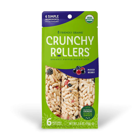CRUNCHY RICE ROLLERS (4 packs 6) Friendly Grains - Crunchy Rollers - Organic Rice Snacks - Mixed Berry