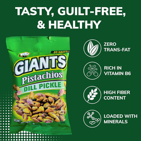 Packs, 3 oz (Pack 2) GIANTS Go Naked Dill Pickle Pistachios - Shelled Pistachios, Pistachio Nuts, Pistachios No shell