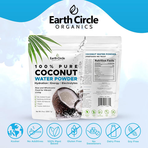 Earth Circle Organics Pure Coconut Water Powder - Electrolyte Supplement, 8oz (Pack of 1)