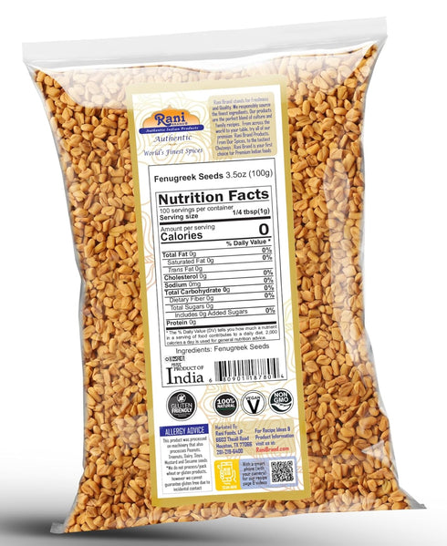 Rani Fenugreek (Methi) Seeds Whole 3.5oz (100g) - All Natural, Vegan, Gluten Friendly, Non-GMO, Indian Origin