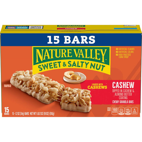 15 18 oz Nature Valley Sweet and Salty Nut Granola Bars, Cashew, Bars