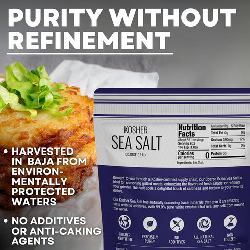 30 oz Kosher Sea Salt, Coarse Grain Kosher Salt, Coarse Salt Replacement for Table Salt, Non-Iodized & Natural Coarse