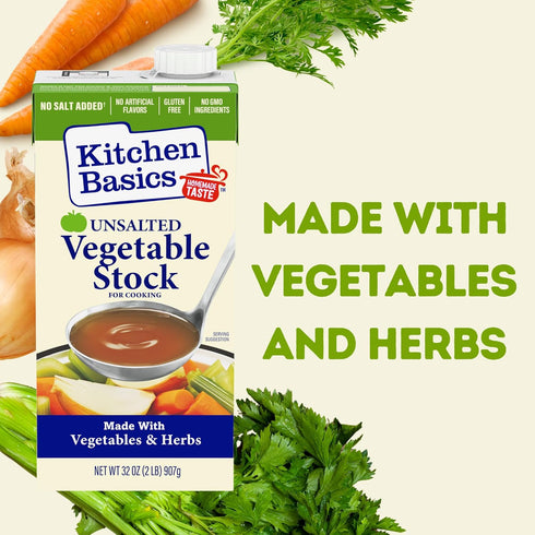 32 oz (Pack 12) Kitchen Basics Unsalted Vegetable Stock, of For Delicious Dishes and Enhanced Flavors, Great