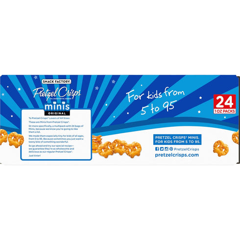 Packs 24 Count Snack Factory Pretzel Crisps Minis Original Flavor, Snack Individual Sized