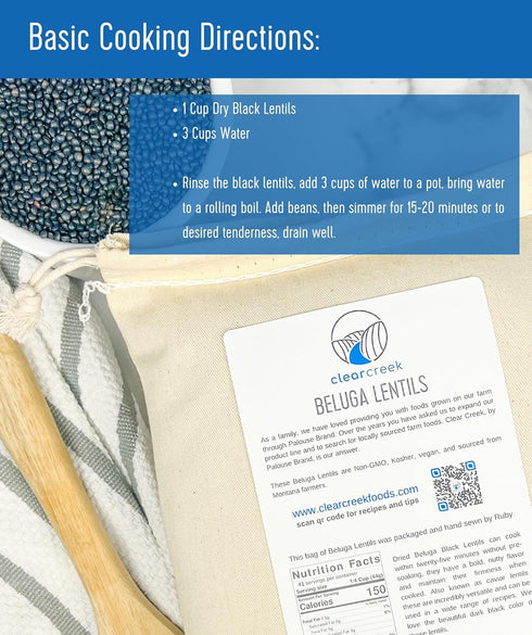 4 lbs CLEAR CREEK Black Lentils | Caviar or Beluga Lentils | | Non-GMO | Kosher | Vegan | Non-Irradiated